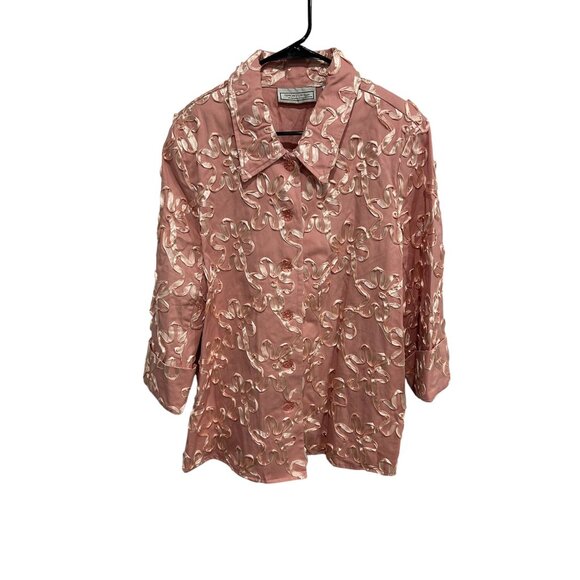 Simonton Says Floral Button Front Blouse Pink Sz XL 3/4 Sleeve Feminine Boho - Picture 1 of 10